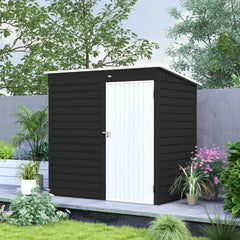 Outsunny 6 x 4ft Metal Garden Storage Shed, Outdoor Tool Storage Shed with Lockable Door and Gloves for Garden, Patio, Dark Grey