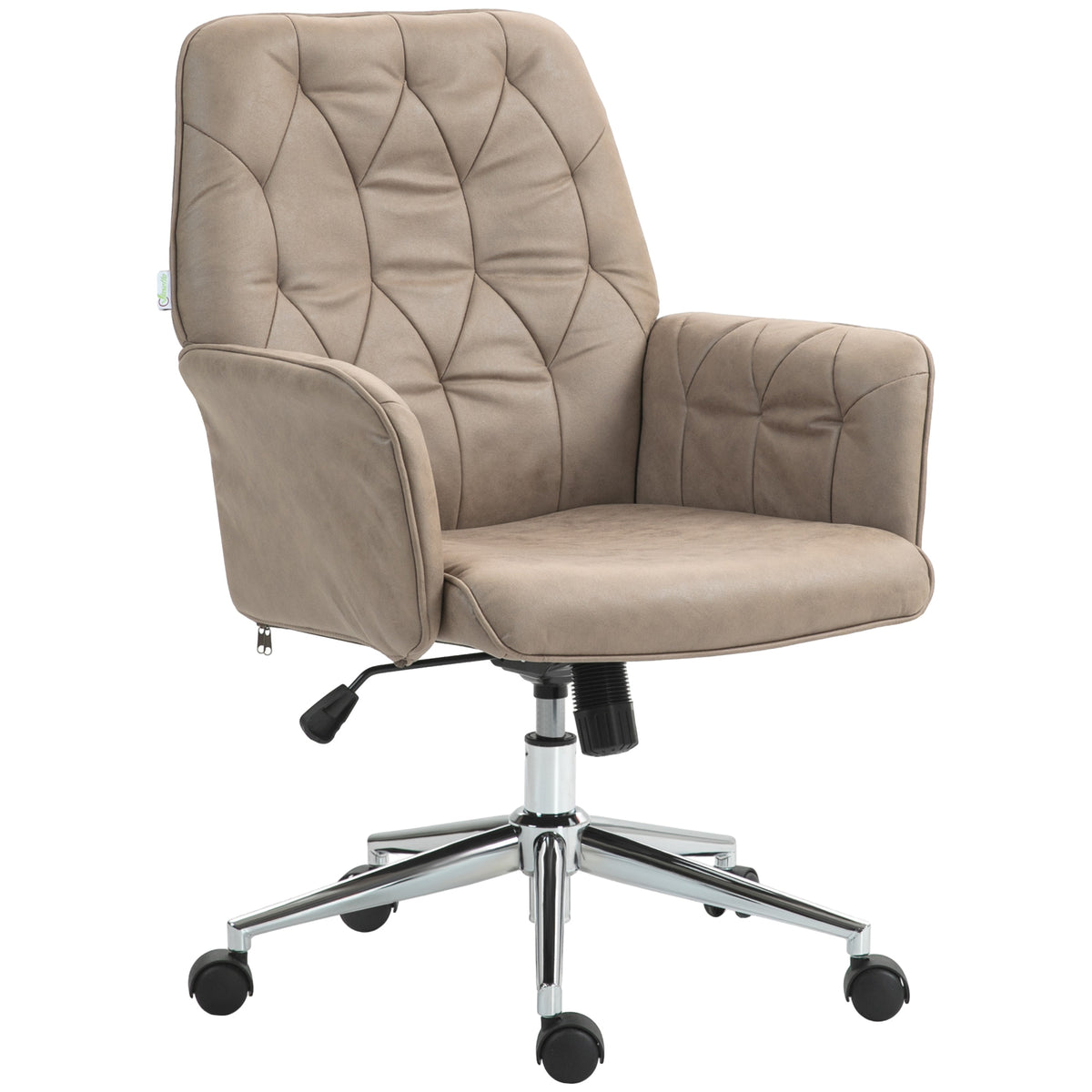 Vinsetto Microfibre Computer Chair with Armrest, Modern Swivel Chair with Adjustable Height, Khaki