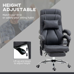 Vinsetto Office Chair with Lumbar Massage, 135√Ç¬∞ Reclining Computer Chair with Adjustable Headrest, Retractable Footrest, 10cm Double Padded Seat, Microfiber Fabric, Metal Base, Dark Grey