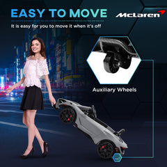 سيارة كهربائية للأطفال مرخصة من AIYAPLAY McLaren 765LT بقوة 12 فولت مع أبواب على شكل فراشة وجهاز تحكم عن بعد وعجلات نقل، باللون الرمادي