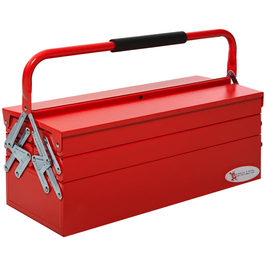 DURHAND Metal Tool Box 3 Tier 5 Tray Professional Portable Storage Cabinet Workshop Cantilever Toolbox with Carry Handle, 56cmx20cmx34cm, Red