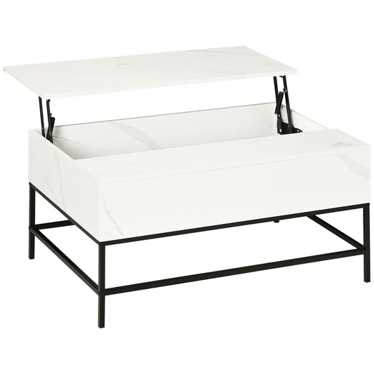 HOMCOM Modern Lifting Coffee Table with Hidden Compartment, Storage Coffee Table for Living Room, Faux Marble White