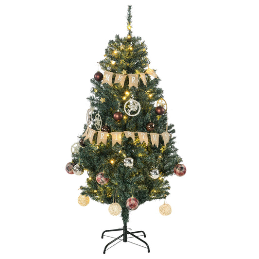 HOMCOM 5' Artificial Prelit Christmas Trees Holiday D√É¬©cor with Warm White LED Lights, Decoration, Banner, Tag, Ball