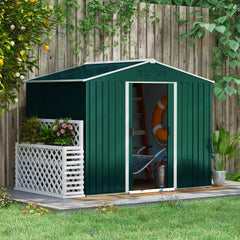 Outsunny 7.7 x 5.7ft Metal Garden Shed with Ventilation Slots and Sliding Doors, Galvanised Outdoor Tool Storage House, Green