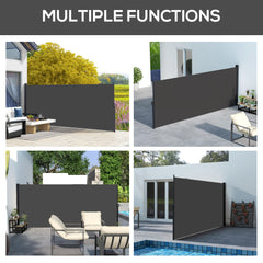 Outsunny Retractable Side Awning, Outdoor Privacy Screen for Garden, Hot Tub, Balcony, Terrace, Pool, 400 x 180cm, Black