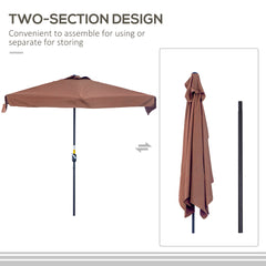 Outsunny 2.3m Half-Square Parasol, for Balconies and Walls - Brown