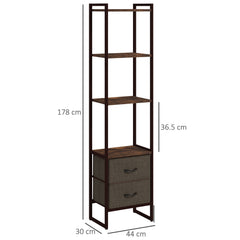 HOMCOM Four-Tier Industrial Display Shelf, with Bottom Drawers