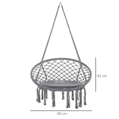 كرسي معلق بحبل من مزيج القطن والبوليستر من Outsunny Outdoor مع وسادة، كرسي حديقة محمول مع شرابات هامشية للفناء والشرفة والأشجار، باللون الرمادي