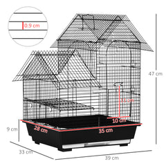 PawHut Metal Bird Cage for Finch, Canary w/ Food Containers, Swing Ring, Tray Handle, 39 x 33 x 47cm