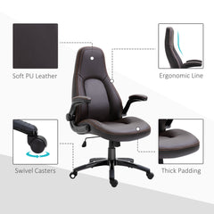 Vinsetto Computer Gaming Chair, PU Leather Office Chair, Swivel Desk Chair with Adjustable Arms and Height, Padded Armrest and Seat, Rolling Wheels, Coffee