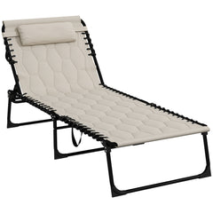 Outsunny Padded Sun Lounger, with Five-Position Reclining Back - Khaki