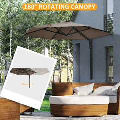 Outsunny 2.5m Wall Mounted Parasol, Hand to Push Outdoor Patio Umbrella with 180 Degree Rotatable Canopy for Porch, Deck, Garden, 250 cm, Khaki