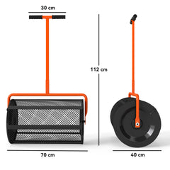 Outsunny Compost Spreader, 24" Peat Moss Spreader with Height Adjustable T Shaped Handle and Metal Mesh Basket, Garden Spreader for Seeding, Spreading Manure, Orange