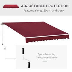 Outsunny 4x2.5m Manual Awning Window Door Sun Weather Shade w/ Handle Red