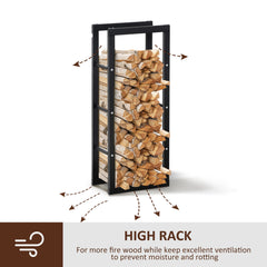 HOMCOM Metal Firewood Log Holder Tall Firewood Rack Indoor Outdoor Fireplace Wood Storage Shelf with Side Rails, Rust-Resistant, Black, 40W x 25D x 100H cm