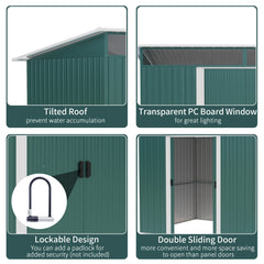 Outsunny 8.5 x 6ft Metal Shed with Lightsky Panels, Garden Storage Tool House with Double Doors for Garden, Patio and Lawn, Green