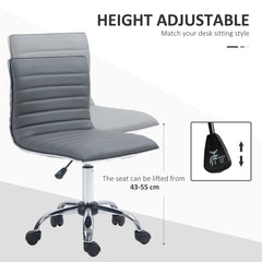 HOMCOM Adjustable Swivel Office Chair with Armless Mid-Back in PU Leather and Chrome Base - Dark Grey