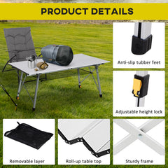 Outsunny 4FT Folding Aluminium Picnic Table Portable Camping BBQ Table Roll Up Top Mesh Layer Rack with Carrying Bag