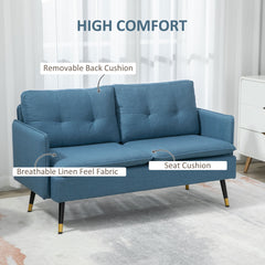 HOMCOM Modern Two Seater Sofa, Button Tufted Loveseat with Cushions and Steel Legs for Living Room, Guest Room, Dark Blue