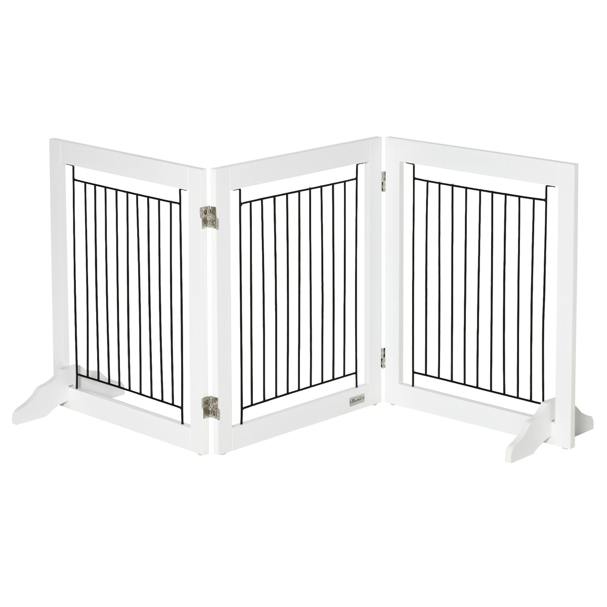 PawHut Foldable Pet Gate, with Three Panels & Two Support Feet - White