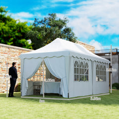 Outsunny 3 x 6m Pop Up Gazebo with Sides, UPF50+ Height Adjustable Marquee Party Tent, Wedding Canopy, Instant Event Shelter with Carry Bag and Sand Bags for Garden, White