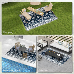 Outsunny Plastic Straw Reversible RV Outdoor Rug with Carry Bag, 182 x 274cm, Dark Blue and White