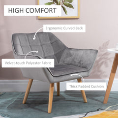 HOMCOM Armchair Accent Chair, Vanity Chair with Wide Arms, Slanted Back, Padding, Metal Frame, Wooden Legs, Home Bedroom Furniture Seating, Set of 2, Grey