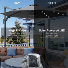 Outsunny 3(m) Cantilever Roma Parasol Patio Sun Umbrella with Crank & Tilt LED Solar Light Cross Base 360√Ç¬∞ Rotating Outdoor, Dark Grey