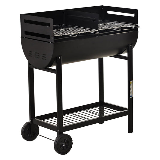 شواية فحم من Outsunny Steel 2-Grill مع عجلات باللون الأسود