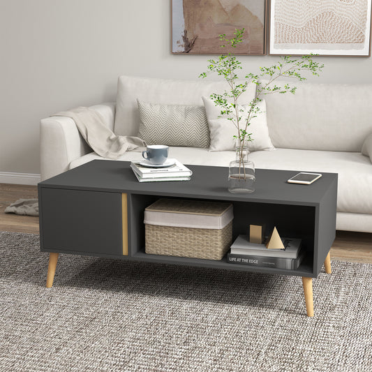 HOMCOM Coffee Table for Living Room, Modern Centre Table with Storage Compartments and Cabinets, Rectangular Side Table, 115x 58x 45cm, Grey