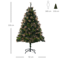 HOMCOM 1.5m 5ft Pre-Lit Christmas Tree Artificial Spruce Xmas Tree Warm White LED Holiday D√É¬©cor with Metal Stand