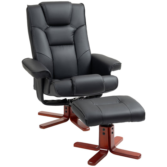 HOMCOM Faux Leather Manual Recliner and Footstool Set - Black