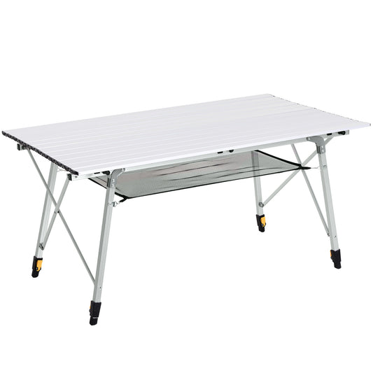 Outsunny 4FT Folding Aluminium Picnic Table Portable Camping BBQ Table Roll Up Top Mesh Layer Rack with Carrying Bag