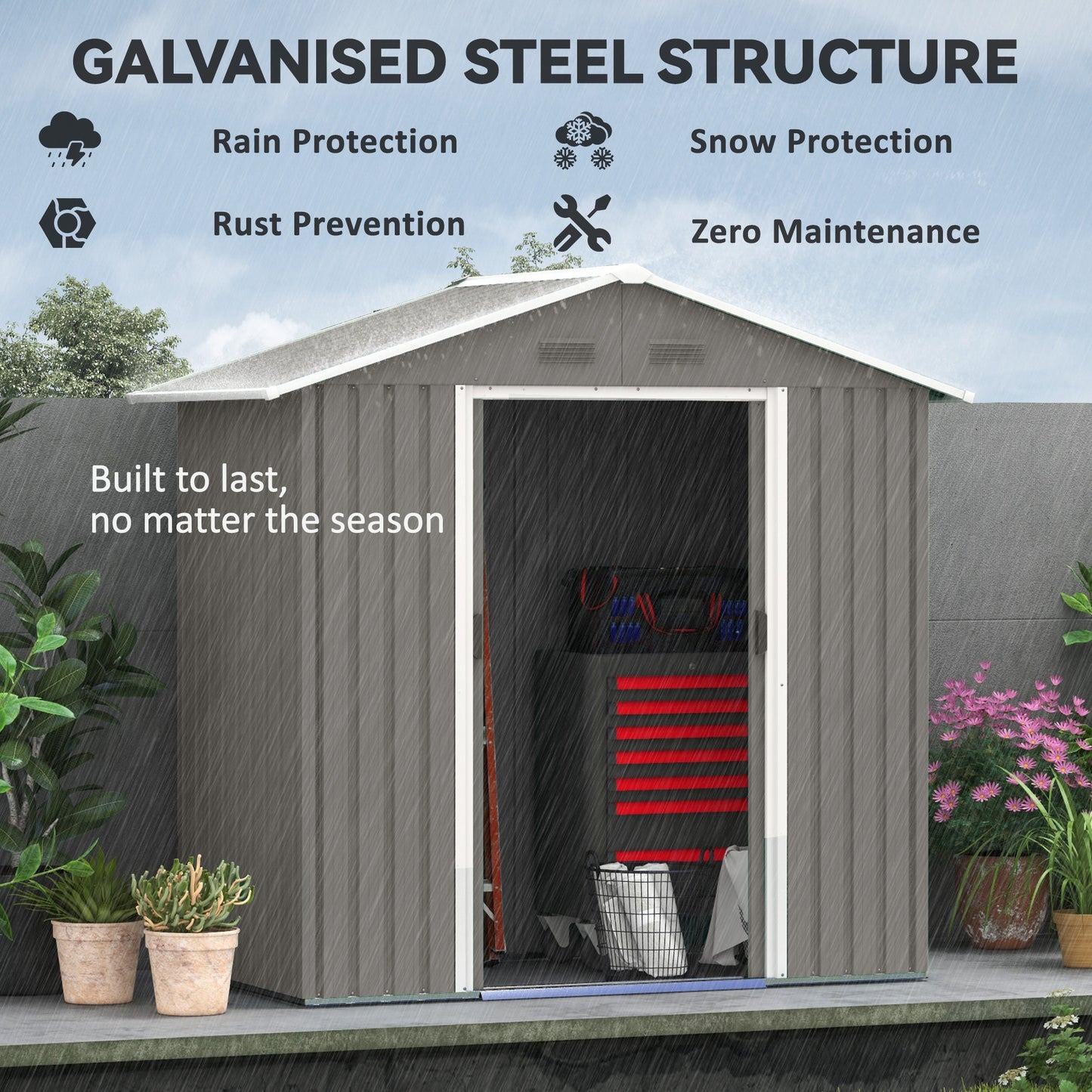 Outsunny 6.5ft x 3.5ft Metal Garden Storage Shed for Outdoor Tool Storage with Double Sliding Doors and 4 Vents, Grey