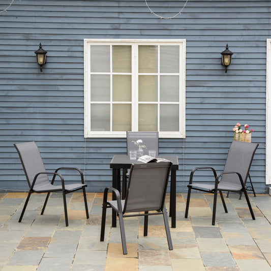 Outsunny Set of Four Stackable Mesh Seat Chairs - Dark Grey