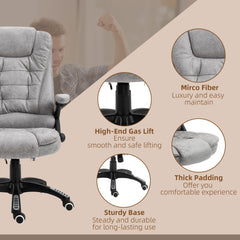 Vinsetto Massage Recliner Chair Heated Office Chair with Six Massage Points Microfiber Cloth 360√Ç¬∞ Swivel Wheels Grey