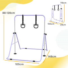 HOMCOM Adjustable Height, Foldable Kids Gymnastics Bar w/ Non-slip Rubber Floor Rings, for 3+ Years, Purple