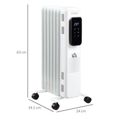 HOMCOM 1500W Oil Filled Radiator, 7 Fin Portable Electric Heater with LED Display, 24H Timer, 3 Heat Settings, Adjustable Thermostat, Safety Cut off, Remote Control, White