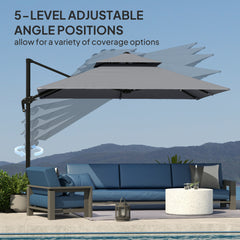 Outsunny 3 x 3(m) Cantilever Parasol with Aluminium Frame, Crank and Tilt, 360√Ç¬∞ Rotation, Double Top Garden Umbrella with Base and Cover, Light Grey