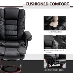 HOMCOM Manual Recliner and Footrest Set PU Leather Leisure Lounge Chair Armchair with Swivel Wood Base, Black