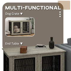 PawHut Indoor Dog Crate Furniture End Table with Soft Washable Cushion, Lockable Front Door, for Extra Large Dogs - Grey