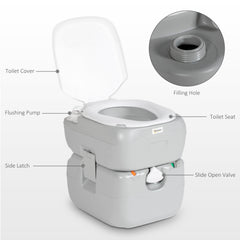 Outsunny Portable Toilet for Adults, 22L Camping Toilet with Seat, Lid and Anti-Leak Handle Pump, Outdoor Travel Toilet with Detachable Tanks for Camping, Boating, Hiking, Travel, RV, Grey