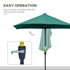 Outsunny 2m Half Parasol Market Umbrella Garden Balcony Parasol with Crank Handle, Base, Double-Sided Canopy, Dark Green