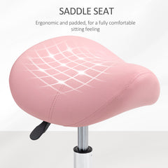 HOMCOM Saddle Stool, PU Leather Adjustable Rolling Salon Chair with Steel Frame for Massage, Spa, Beauty and Tattoo, Pink