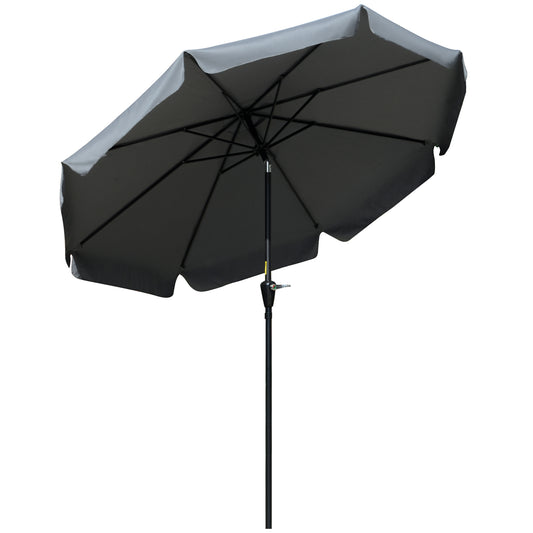 Outsunny 2.7m Patio Parasol Garden Umbrellas Outdoor Sun Shade Table Umbrella with Tilt, Crank, 8 Ribs, Ruffles, Grey