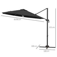 Outsunny Cantilever Parasol, with LED Lights and Cross Base - Dark Grey