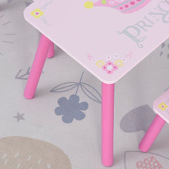 HOMCOM 3 Pcs Kids and Table Chair Set Princess & Crown Theme Home Furniture Pretty Gift 2-4 Years Pink