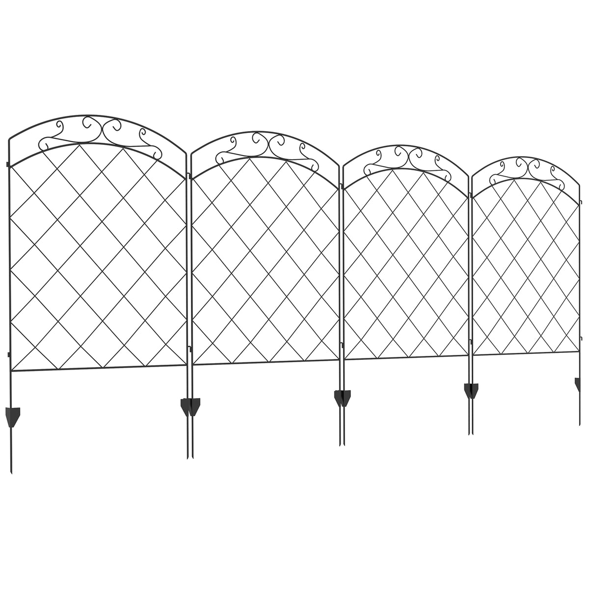 Outsunny Steel Decorative Swirls Outdoor Picket Fence Panels Set of 4, Black