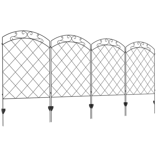 Outsunny Steel Decorative Swirls Outdoor Picket Fence Panels Set of 4, Black