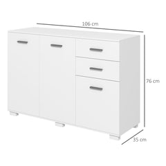 HOMCOM Sideboard, Modern Storage Cabinet with 2 Drawers, 3 Doors and Adjustable Shelves, Kitchen Cabinet for Living Room, Dining Room, White